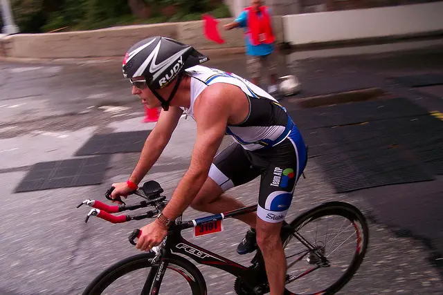 A cyclist competes in yesterday's New York City Triathlon, via Charles Smith's Flickr
